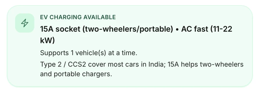 A parking listing showing EV-friendly details in the listing view.