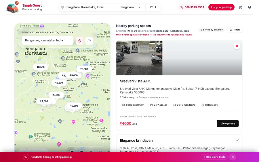 The home page showing the map and nearby listings together.