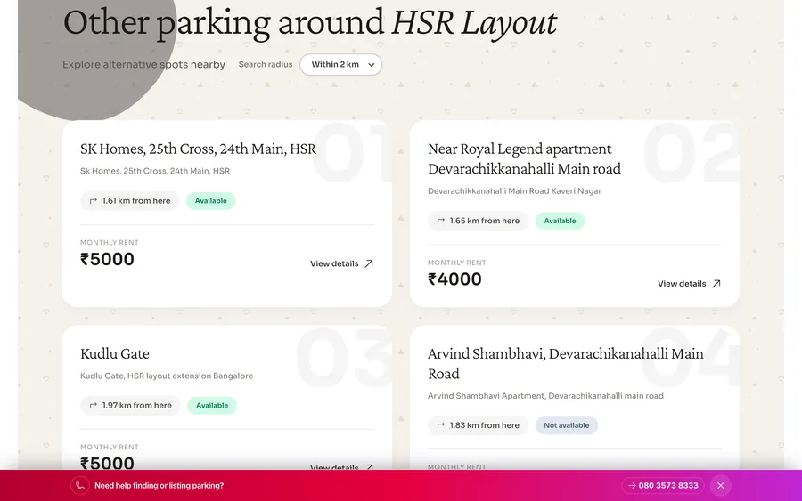 A listing page showing Nearby Options and a radius selector.